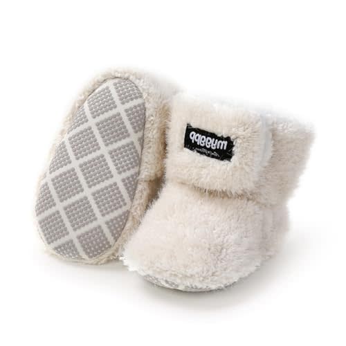 E-FAK Newborn Baby Cozy Fleece Booties with Grippers Winter Slippers Socks Soft Sole Stay On Infant First Walker Crib Shoes
