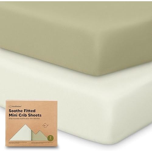 2-Pack Mini Crib Sheets Fitted - 38x26 Pack N Play Sheets for Pack and Play Mattress, Organic Cotton, Soft & Breathable Playard Bedding, Neutral Mini Toddler Bed Cover for Boys, Girls (Oregano)