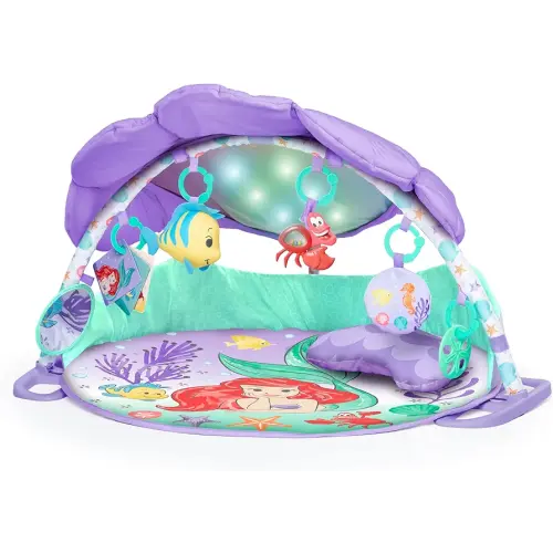 Bright Starts Disney Baby The Little Mermaid Twinkle Trove Light-Up Musical Baby Activity Gym with Tummy Time Pillow, Newborn+