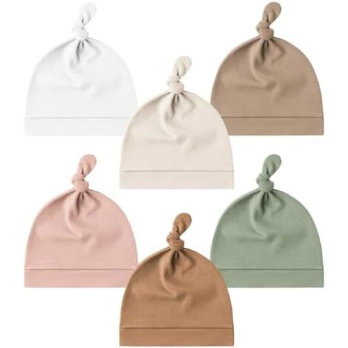 Konssy 6 Pack Baby Newborn Hats Set Knot Beanie Hats Soft for Infant Baby Girls Boys Caps 0-6 Months