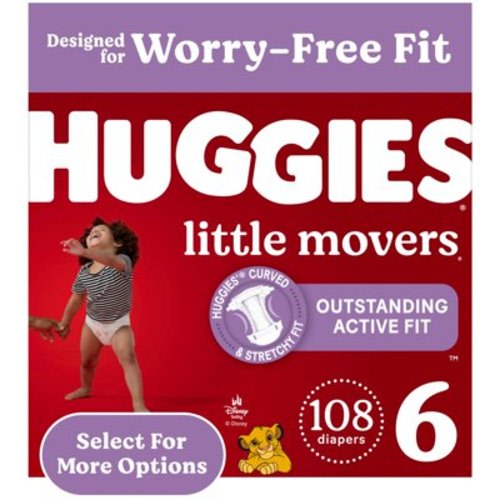 Huggies Little Movers Baby Diapers, Size 6 (35+ lbs), 108 Ct (Select for More)
