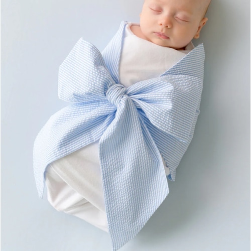 Bow Swaddle ® - Breakers Blue Seersucker