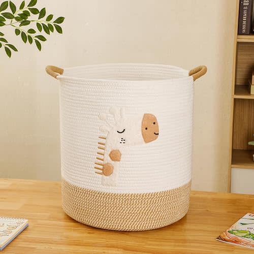 Baby Laundry Basket Large Baby Hamper, Cotton Rope Basket for Nursery Decor 51L Dirty Clothes Hampers for Kids, Woven Blanket Storage for Living Room, Stuffed Animal Storage Toy Box with Handles