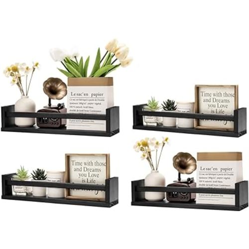 Gneric Floating Shelves for Wall, Black Nursery Book Shelves, 15.7 inch Kids Bookshelf, Wall Shelves for Living Room Bedroom Decor,Kitchen Spice Rack,Bathroom Storage Rack(4 Pack)