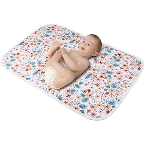 Baby Diaper Changing Pad, 21 5/8" x 31.5" Waterproof Changing Pad Liners - Reusable Soft and Absorbent Portable Changing Mat(Flower1PCS)