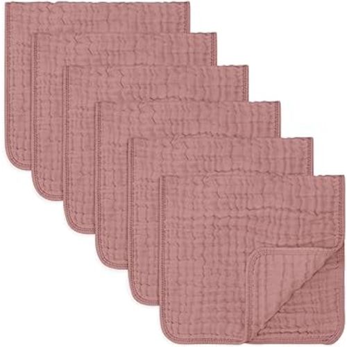 Comfy Cubs Muslin Burp Cloths Large 100% Cotton Hand Washcloths for Babies, Baby Essentials 6 Layers Extra Absorbent and Soft Boys & Girls Baby Rags for Newborn Registry (Mauve, 6-Pack, 20" X10")