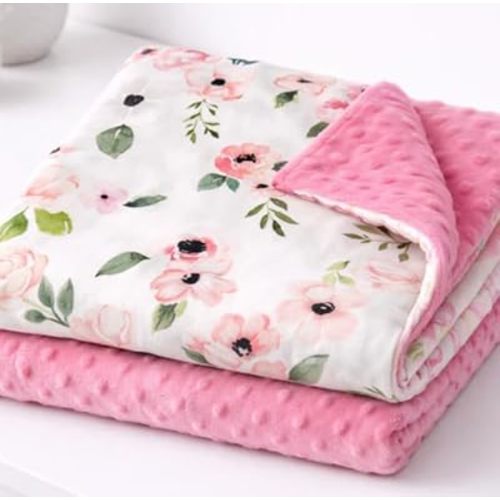 Minky Dot Baby Blanket – Ultra Soft Plush, Double Layer for Newborns & Toddlers, Cozy and Warm – Perfect for Crib, Stroller, Nursery and Baby Shower - 30X40in & 50X60in - Flowers Pink