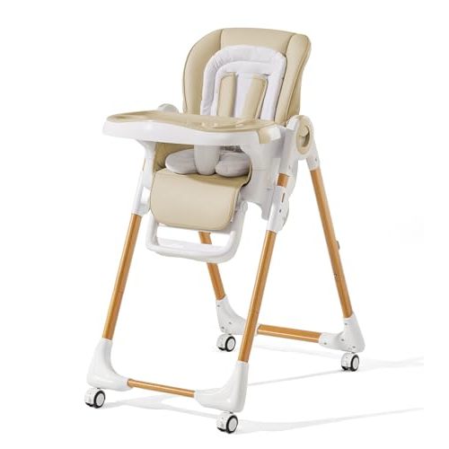 Convertible High Chairs for Babies and Toddlers, Height Adjustable Baby High Chair, High Chair with Removable Tray, Adjustable Backrest and Pedal, Portable Baby Dinning Chair with Lockable Wheels