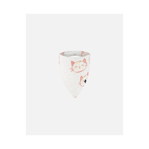 Deux Par Deux Baby Girl's Organic Cotton Bib Heather Beige With Printed Cat, XX-Small - Only a few left, Heather Beige Printed Cat