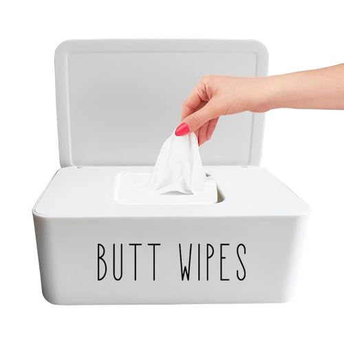 Butt Wipes Dispenser 7.28" L * 4.80" W * 2.75" H, Bathroom Flushable Baby Wipes Container Holder Nursery
