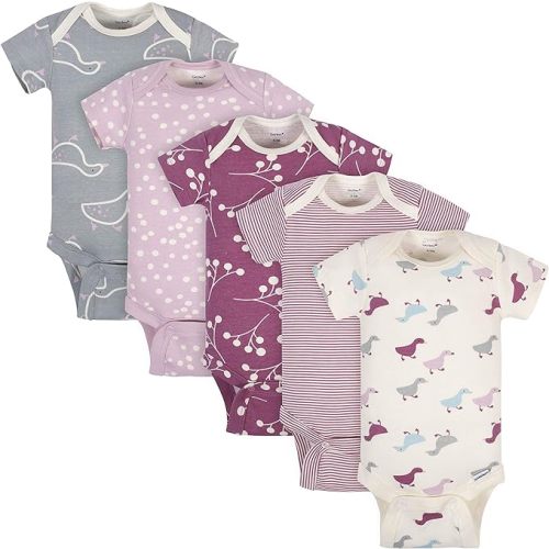 Grow by Gerber baby-girls 5-pack Short-sleeve Onesies Bodysuits - 6-9 Months - Grey/Pink/Ivory