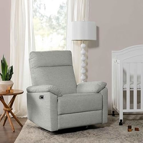 Davinci Suzy Electronic Swivel Recliner with USB Port in Frost Grey, GREENGUARD Gold & CertiPUR-US® Certified