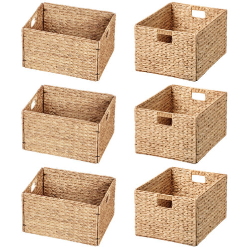 Bay Isle Home™ Rectangular Natural Water Hyacinth Hand Woven Rattan Wicker Storage Basket Set with Iron Wire Frame & Reviews | Wayfair