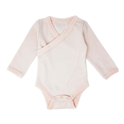 Organic Velveteen L-Sleeve Wrap Bodysuit in Blush