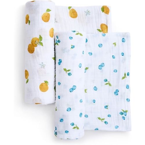 aden + anais Boutique Organic Cotton Muslin Swaddle 2 Pack, Breathable Baby Receiving Blanket, Soft and Lightweight Wrap, Diaper Bag Must Have, Fresh Fruit