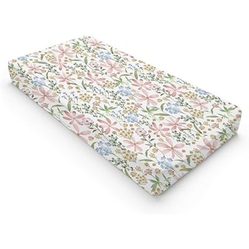 Boho Floral Changing Pad Covers for Boy Girl 32''x16'' Watercolor Wild Flowers Fitted Diaper Change Table Sheets Colorful Spring Nature Plants Art Soft Breathable Nursery Changing Table Cover Mats