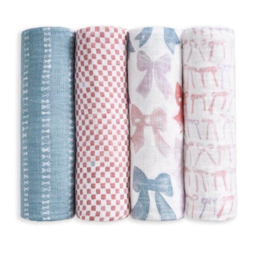 aden + anais Bow Atelier organic cotton muslin swaddles 4 pack