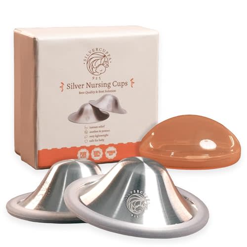 Silvercuppa 925 Silver Nipple Cups for Breastfeeding with Silicone Rings - Newborn Silver Nipple Shields, Postpartum Essentials & Nipple Covers for Nursing Mothers - Regular