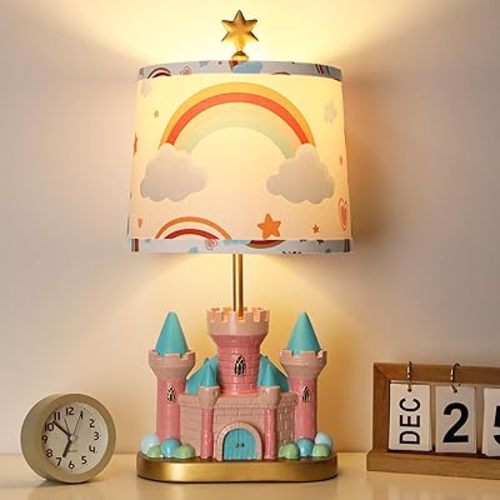 Castle Bedside Table Lamp for Kid,Pink Princess Nursery Lamp for Girl Bedroom Nightstand Decor,Cute Desk Lamp for Study Room,1 LED Bulb Included