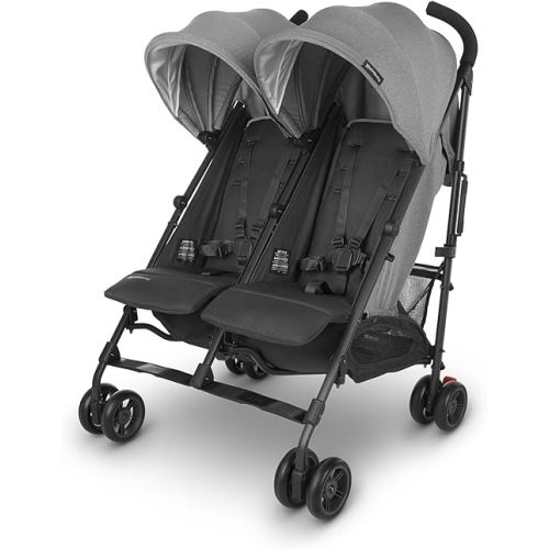 UPPAbaby G-Link V2 Double Umbrella Stroller / Lightweight Design / One-Step Fold + Recline / XL Basket + Canopy / Cup Holder Included / Greyson (Charcoal Mélange/Carbon Frame)
