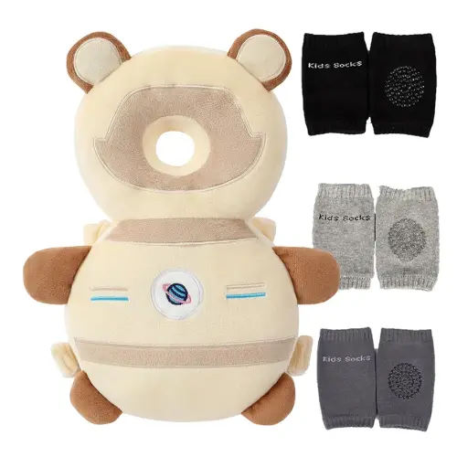 Feidoog Baby Head Protector Cushion Backpack with 3 Knee Pads for Walking & Crawling,Khaki Astronauts
