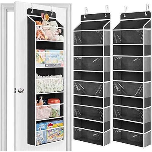 JARLINK 2 Pack Toy Stuffed Animal Storage, Over The Door Organizer W/Clear View Windows, 44lb Load, Baby Toy Storage Organizer for Nursery, Kid Bedroom, Newborn Baby Essentials (Black)