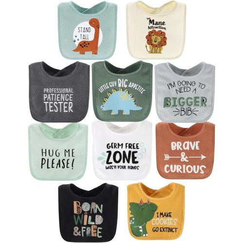 The Peanutshell Baby Boy Terry Bibs Set of 10-100% Cotton, Soft, Absorbent Baby Bibs, Toddler Boy Set, Newborn & Infant Bib - Dinosaur
