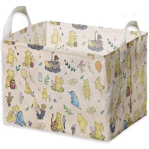 Winnie baby Stuff,Winnie Storage Nursery Basket, Large squarecanvas Laundry Hamper With A Waterproof PECoating, Foldable, Bathroom and Bedroom SetClothes ,Toys Bin, Baby Nursery HamperDecor