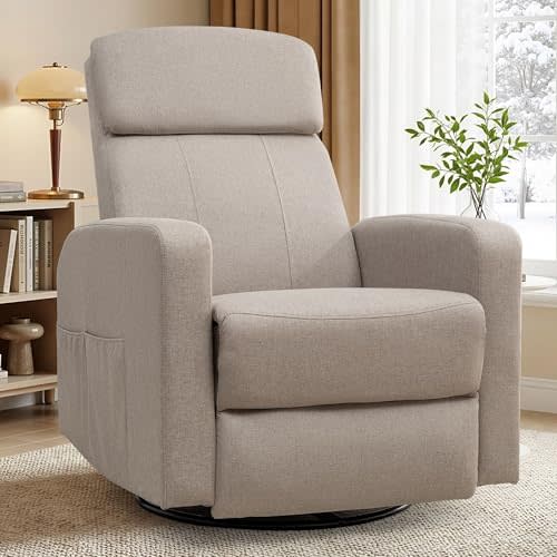 Power Swivel Recliner Chairs for Adults, Electric Glider Rocking Chair Nursery, Glider Recliner Nursery Chair with Classified Side Pocket, Nursery Rocking Chairs with USB and Type-C Ports