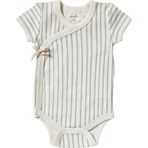 Organic Stripes Away Short Sleeve Kimono One-Piece, Sea - Pehr | Maisonette