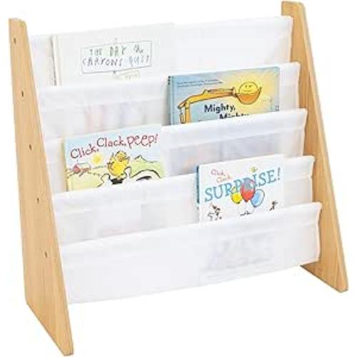 Humble Crew Kids Bookshelf, 4-Tier Front-Facing Book Display Organizer, Montessori Toddler Bookcase for Playroom, Bedroom & Reading Corner, Natural Wood/White