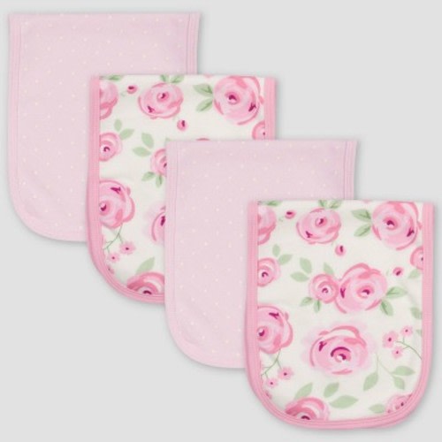 Gerber Baby Girls' 4pk Floral Burp Cloth - Pink/white