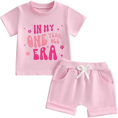 WZTYYDS Baby Girl First Birthday Outfit In My One Year Old Era Top Short Sleeve 1st Birthday Shirt + Casual Shorts Set