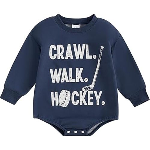 Gueuusu Crawl Walk Hockey Baby Boy Girl Romper Long Sleeve Retro Future Hockey Player Bodysuit Newborn Infant Sports Outfit