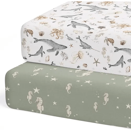 2-Pack Fitted Crib Sheets for Standard Crib (Ocean Odyssey) - Premium Fitted Sheets - Buttery Soft Cotton Blend