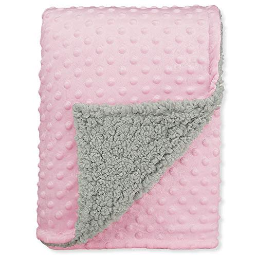 BlueSnail Toddler Minky Blanket with Plush Shepra Fleece Layer for Boys and Girls (Pink+Light Gay, 40Wx 60L)