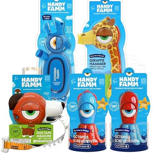 Ultimate Kids DIY STEM Tool Kit – Real Tools for Children with Giraffe Hammer, Dog Tape Measure, Wrench & Octopus Screwdrivers – Montessori Educational Set for Ages 5+