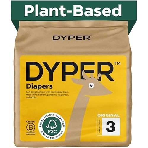 DYPER - Baby Diapers Hypoallergenic Cloth Alternative Day & Overnight Protection - Made with Plant-Based* & Honest Ingredients - Size 3 (28 Count)
