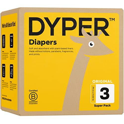 DYPER Viscose from Bamboo Baby Diapers Size 3 | Unscented, Hypoallergenic, Plant-Based Disposable Diapers for Sensitive Skin, 68 Count