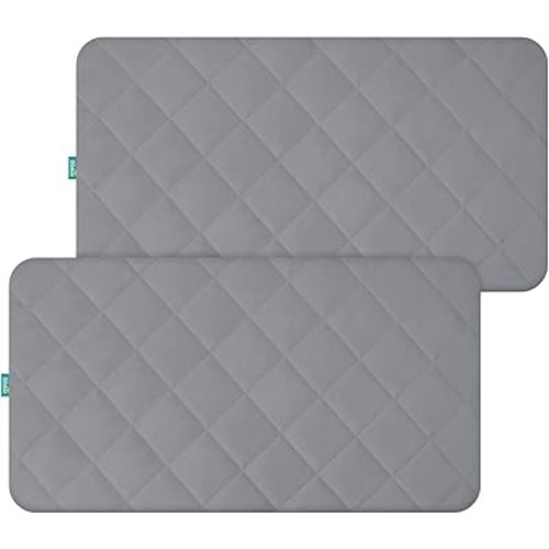 Crib Mattress Protector Waterproof Crib Sheets Fitted 2 Pack Gray Quilted Toddler Mattress Pad Cover 52" x 28" Machine Washable