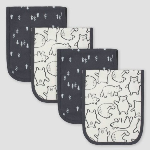 Gerber Baby Boys' 4pk Bear Interlock and Terry Burp Cloth Set - White/Black