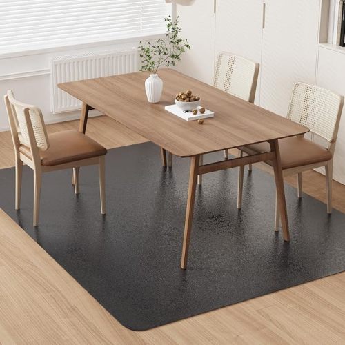 Area Floor Mat for Home, 5'×7' Large Black No Slip Waterproof Vinyl Area Rug for Dining Room, Spill Resistant Hard Floor Protector Cover for Mud Room, Easy Clean Splat Mat for Under High Chair