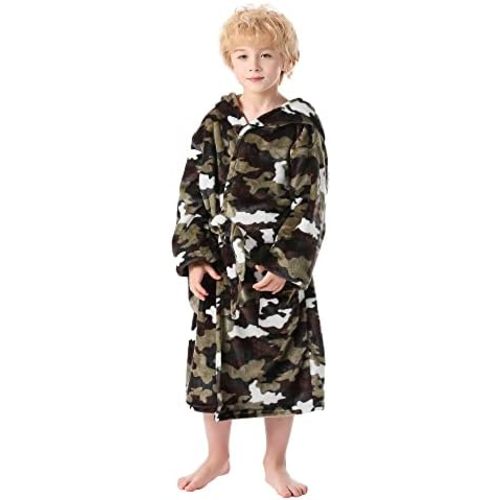 V.&GRIN Boys Fleece Robe, Hooded Toddler Soft Fuzzy Bathrobe for Kids 3-14 Years