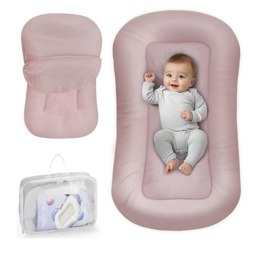Baby Lounger - Baby Lounger for Newborn, 0-24 Months, Infant Lounger for Home and Travel, Soft Cotton, Baby Nest Lounger, Newborn Babies Essentials Gifts, Pink (Lounger Cover Included)