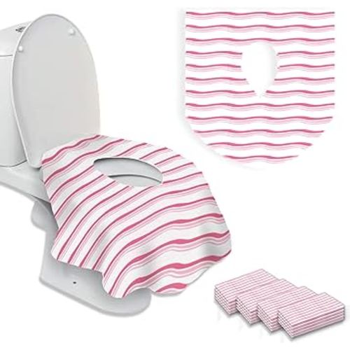 20 Extra Large Toilet Seat Covers Disposable for Kids & Adults-Toilet Covers Disposable for travel-Toddler Toilet Seat Cover Liners for Potty Training-Individually Wrapped-Waterproof (Pink Waves)