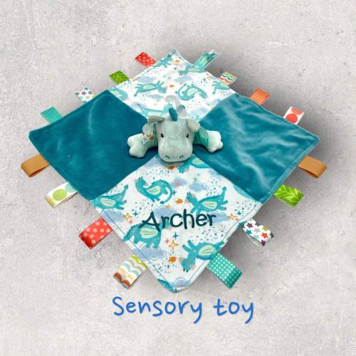 Personalized baby lovey blankie, newborn gift taggie blanket, baby lovey blanket, gift for baby, unique baby gift baby dragon