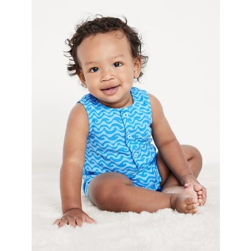 Sleeveless Linen-Blend Henley One-Piece Romper for Baby