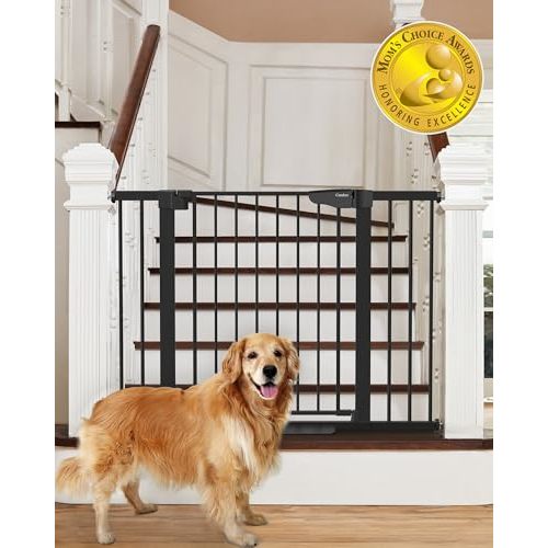 Cumbor 29.7-46" Baby Gate for Stairs, Mom's Choice Awards Winner-Auto Close Dog Gate for the House, Easy Install Pressure Mounted Pet Gates for Doorways, Easy Walk Thru Wide Safety Gate for Dog, Black