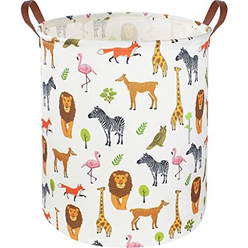 CLOCOR Kids Laundry Basket,Nursery Baby Hamper,Toy Storage Bin with handles for Boys and Girls,Safari Room Decor,Waterproof Storage Basket(Jungle Animals)