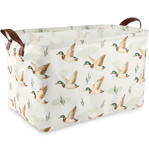 Mallard Duck Storage Basket - Mallard Duck Room Decor, Cute Waterproof Laundry Basket Storage Bin Collapsible Nursery Hamper Toy Box Decorative Hunting Decor for Bathroom Nursery Room Bedroom